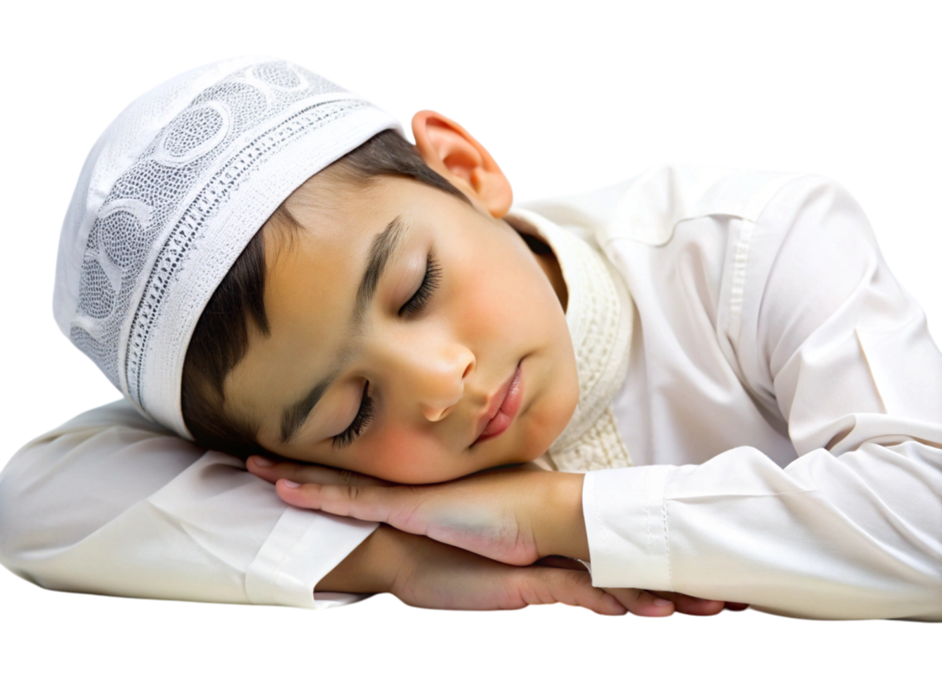 Peaceful sleeping child in traditional attire on a Transparent Background, symbolizing innocence and calmness png