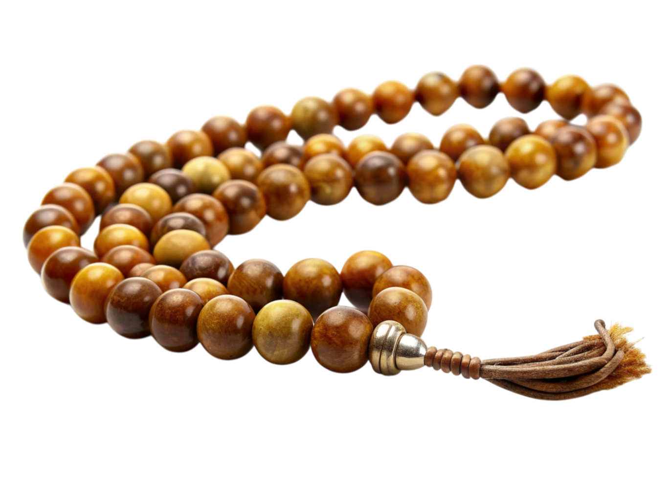 tasbih prayer beads with rich earthy tones, used in meditation and prayer, displayed on a bright surface png