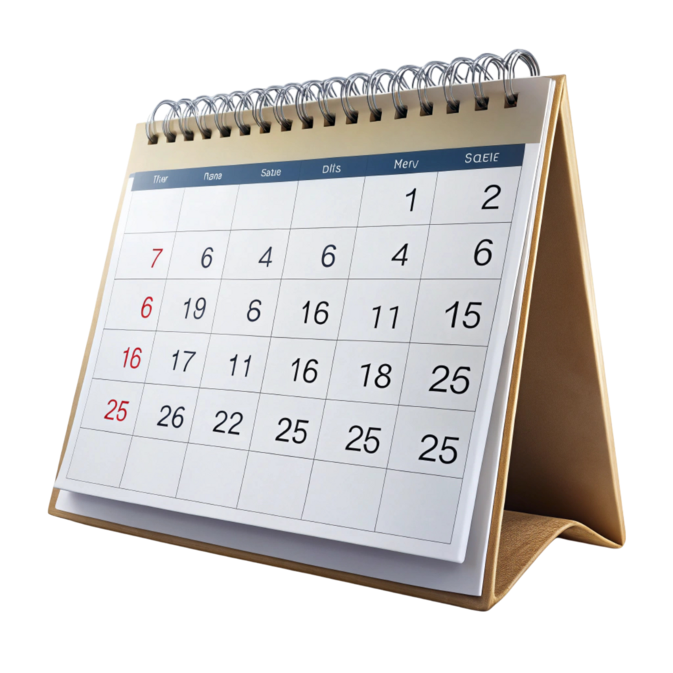 Simple monthly desk calendar with a yellow top section, displayed on a clean Transparent Background for visual appeal png