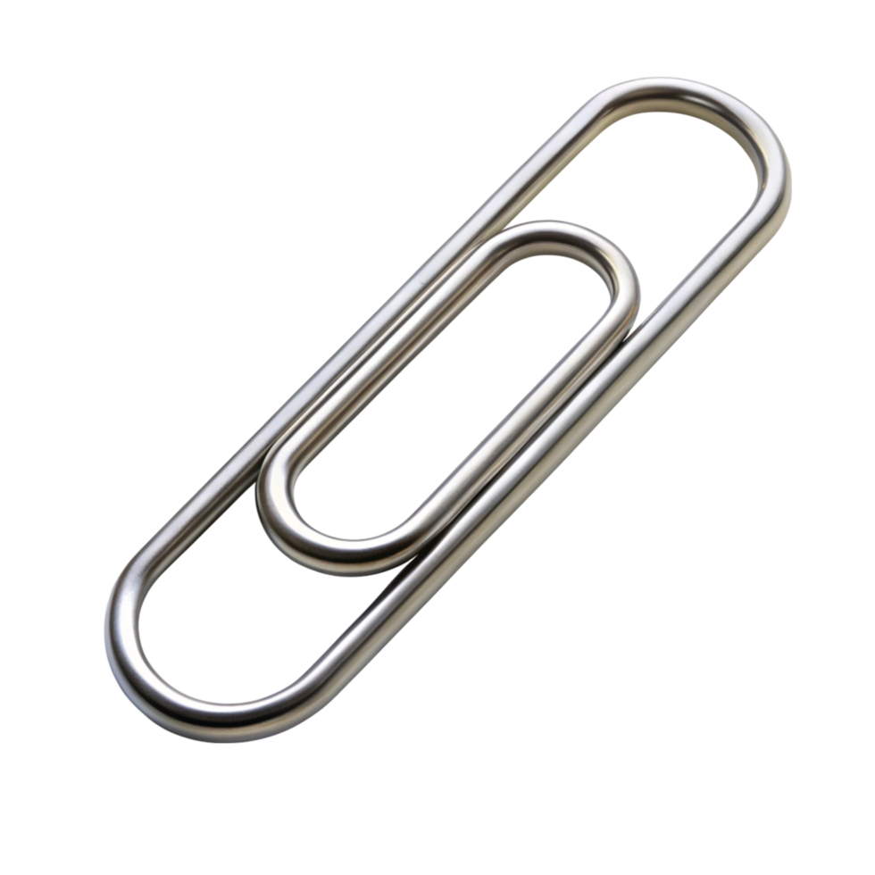 Single metallic paperclip on a plain background, illustrating basic office tools and document handling concepts png