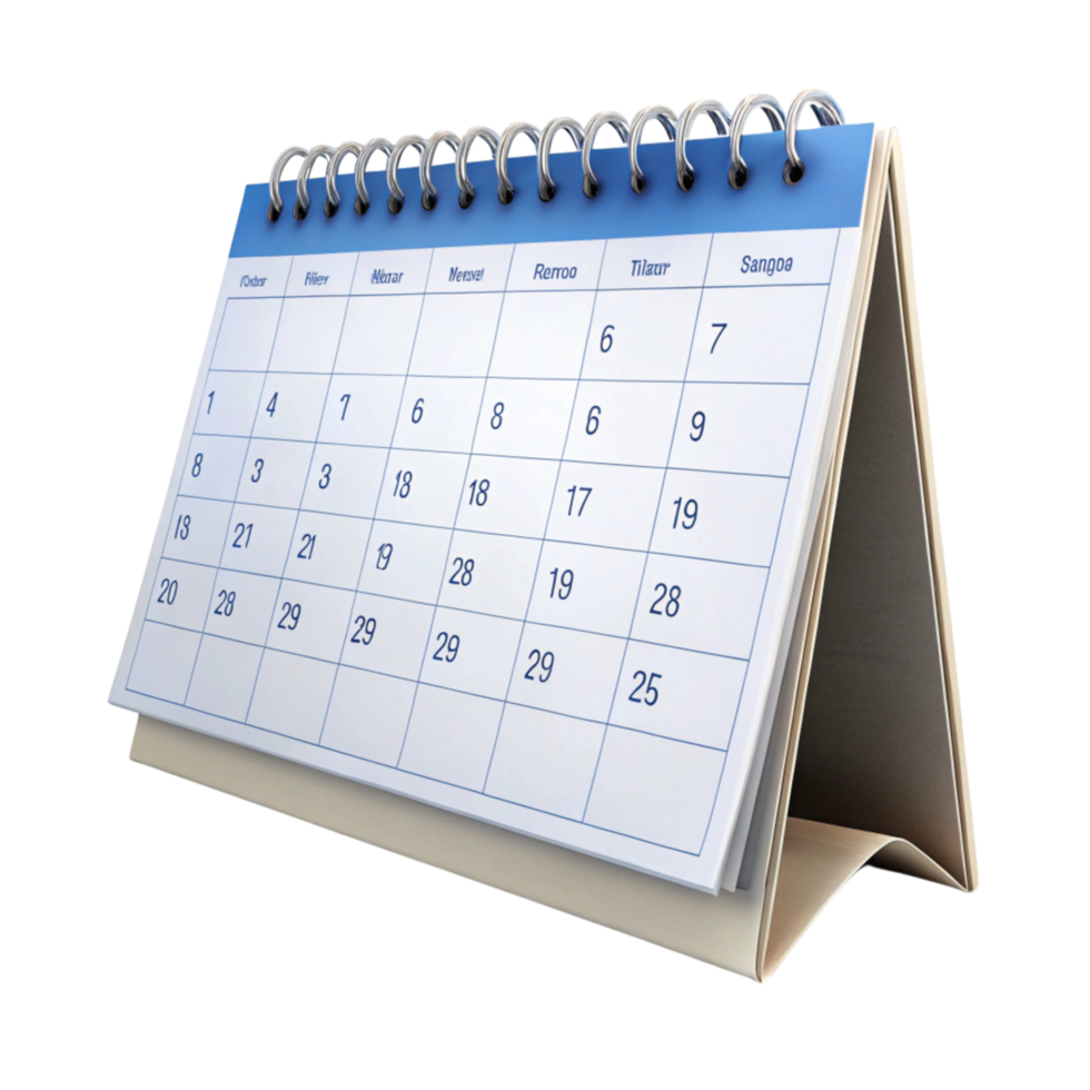 Minimalist desktop calendar with highlighted weekends and holidays on a clean Transparent Background for scheduling use png