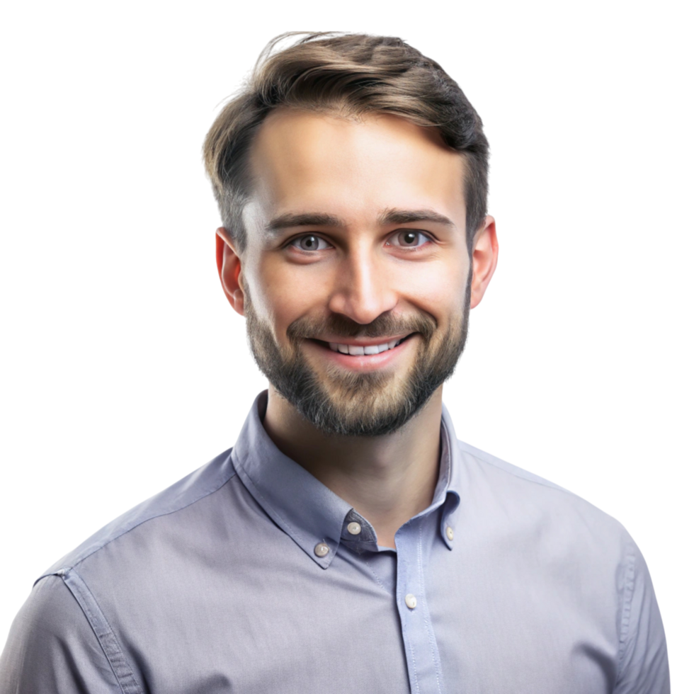 Handsome young man with a friendly expression in a simple shirt on a neutral background png