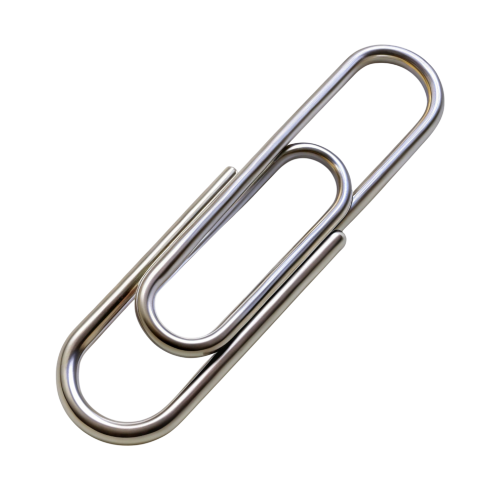 Minimalistic metal paperclip on white, representing simplicity and utility in office supplies and document management png