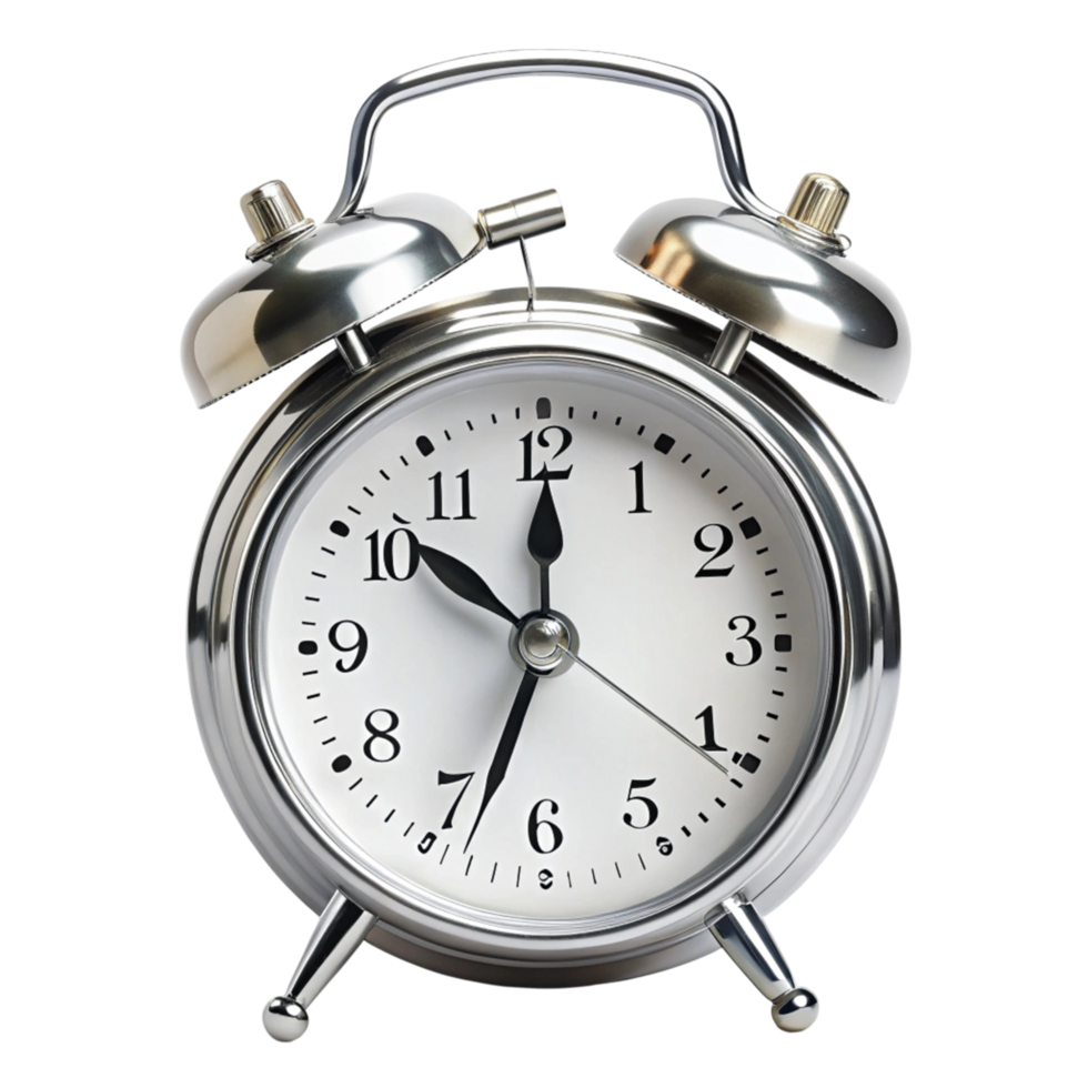 Old fashioned alarm clock with iconic twin bell design, perfect for concepts of time, punctuality, and daily schedules png