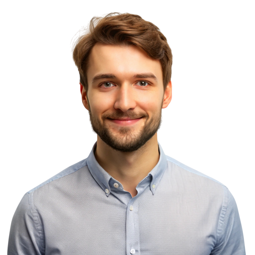 Young man smiling in a light shirt on a Transparent Background, perfect for profile or avatar purposes png