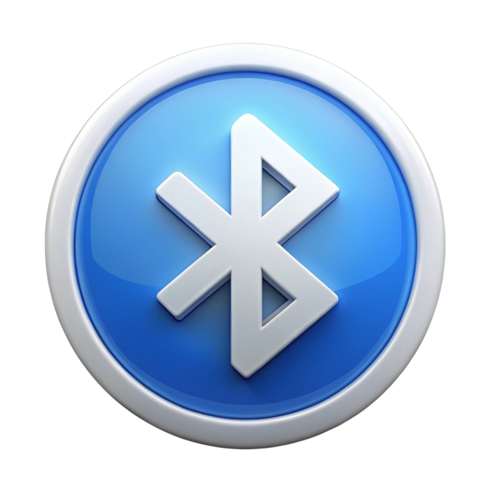 Bluetooth icon in vibrant blue with a sleek, circular design, ideal for illustrating wireless technology and data transfer concepts png