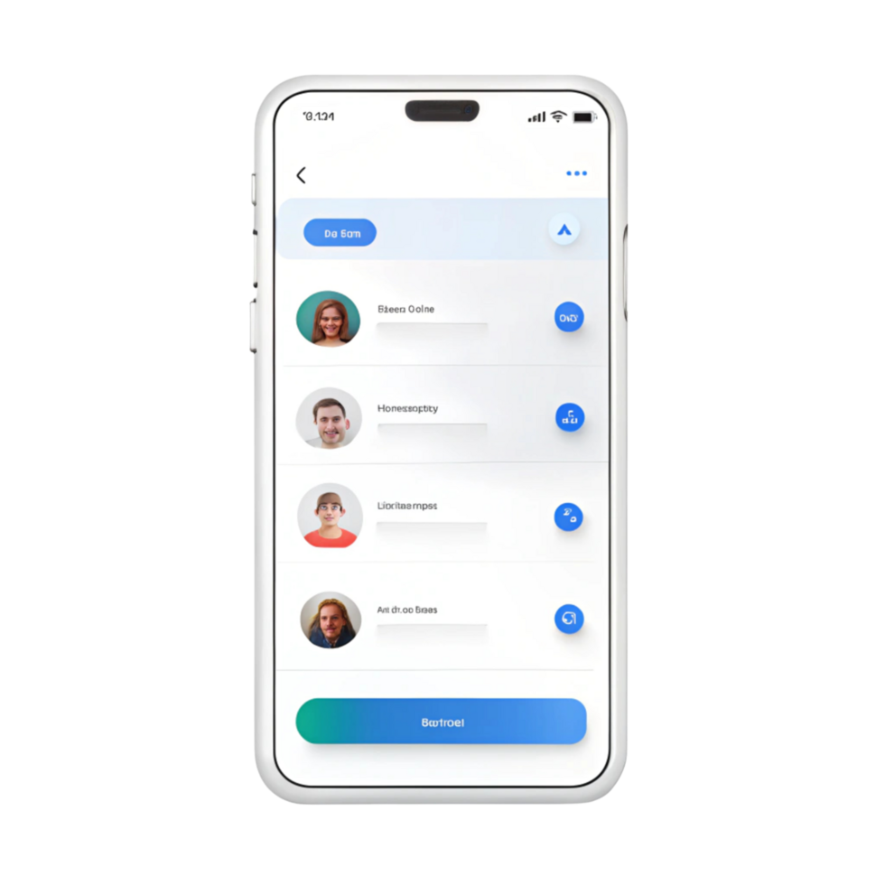 Mobile messaging application UI with avatar icons and message bars, designed for social interaction, networking, and communication projects png