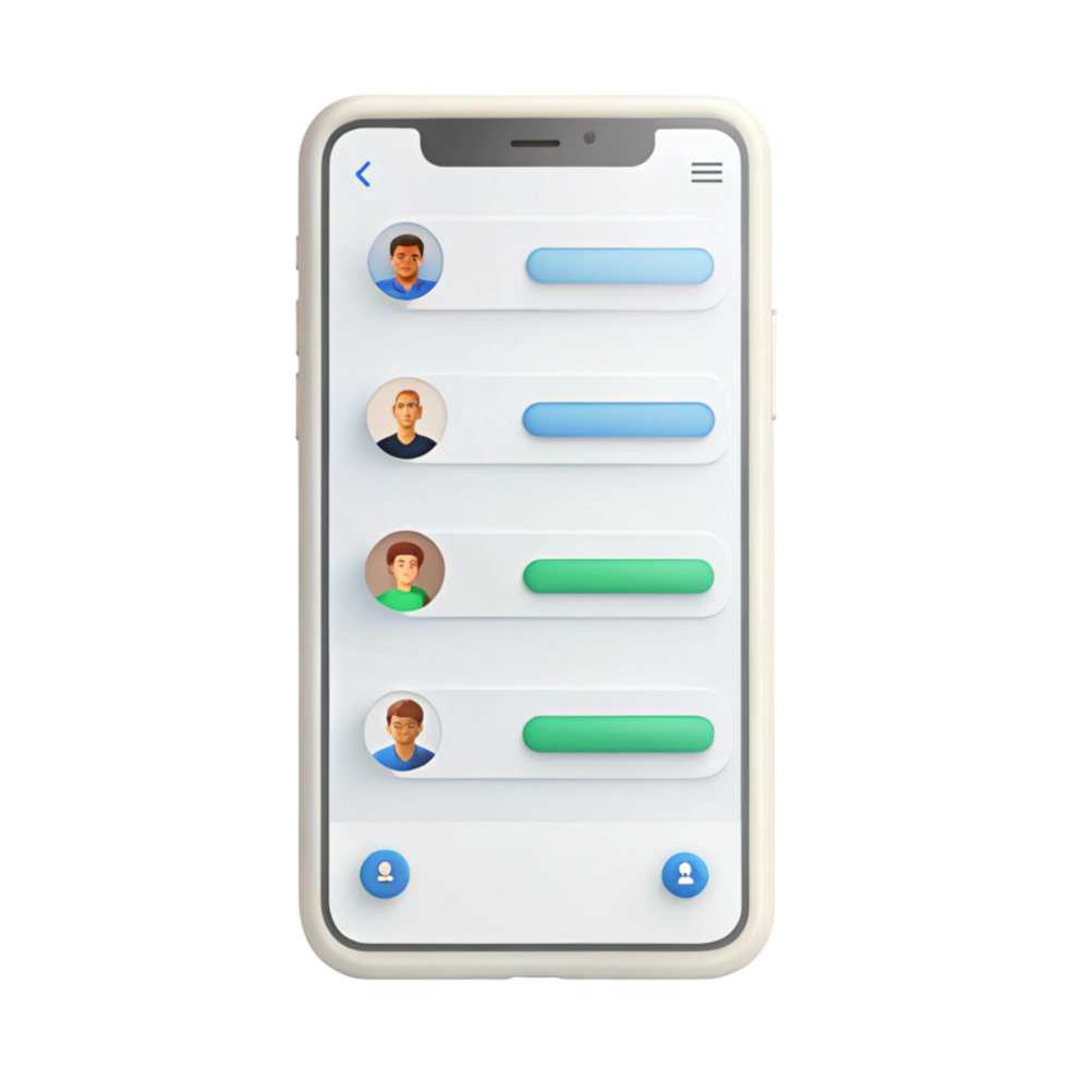 Minimalistic 3D icon representing a chat application with interactive elements on a mobile phone, suitable for technology and UI design concepts png
