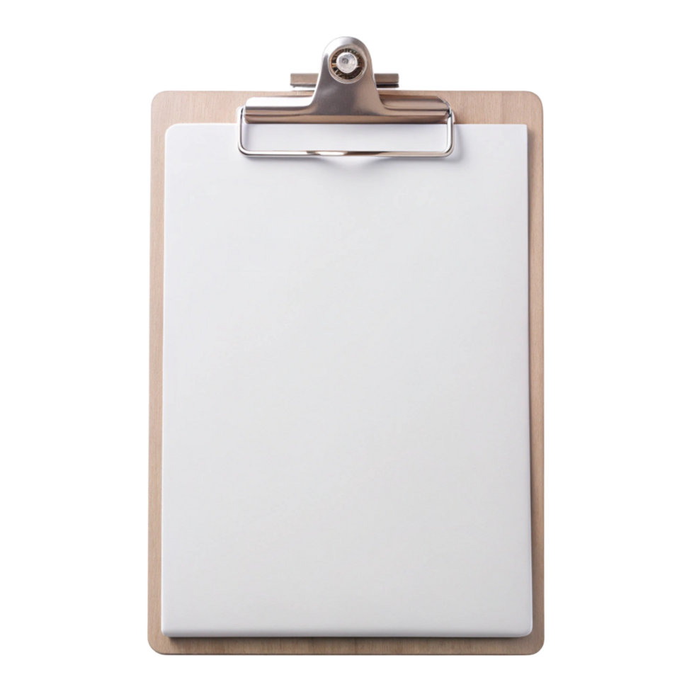 Empty clipboard for notes or checklists against a plain Transparent Background, suitable for templates, designs, or professional mockups png