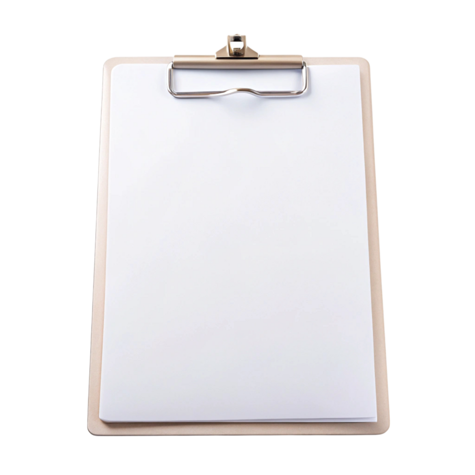 Minimalist clipboard with blank paper on Transparent Background, perfect for mockups, office presentations, and creative projects png