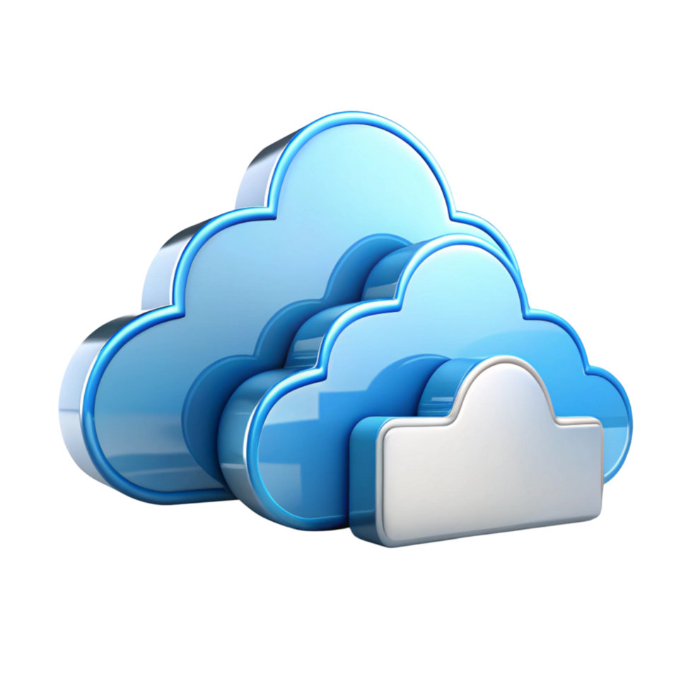 Minimalist 3D cloud network with digital nodes for cloud storage and data management concept on Transparent Background png