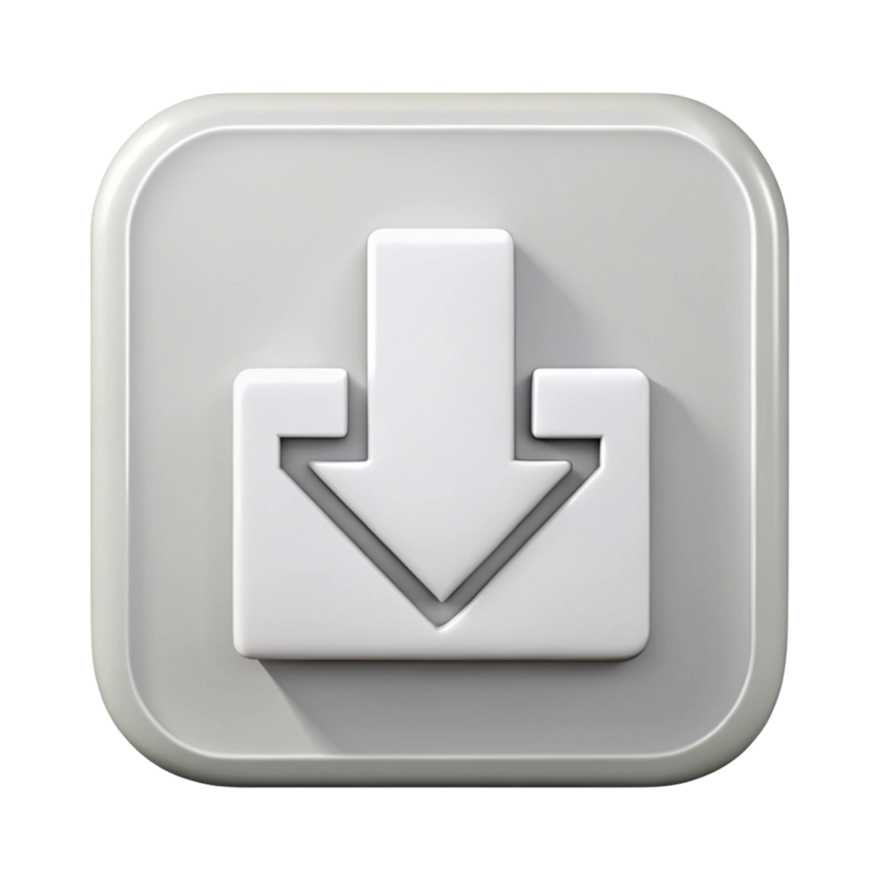 Smooth 3D download icon isolated on white, representing file saving or data transfer in clean, modern style png