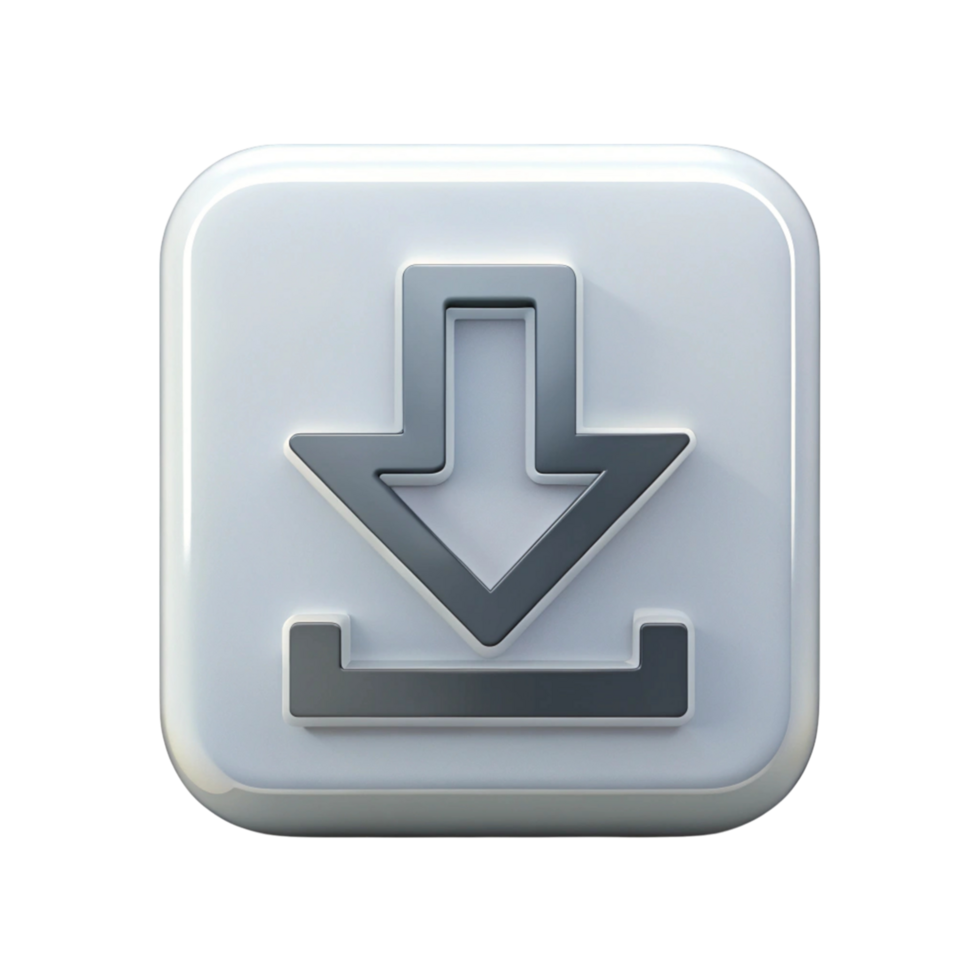 Gray 3D download button for digital usage, reflecting user interface elements for web applications and mobile app designs png