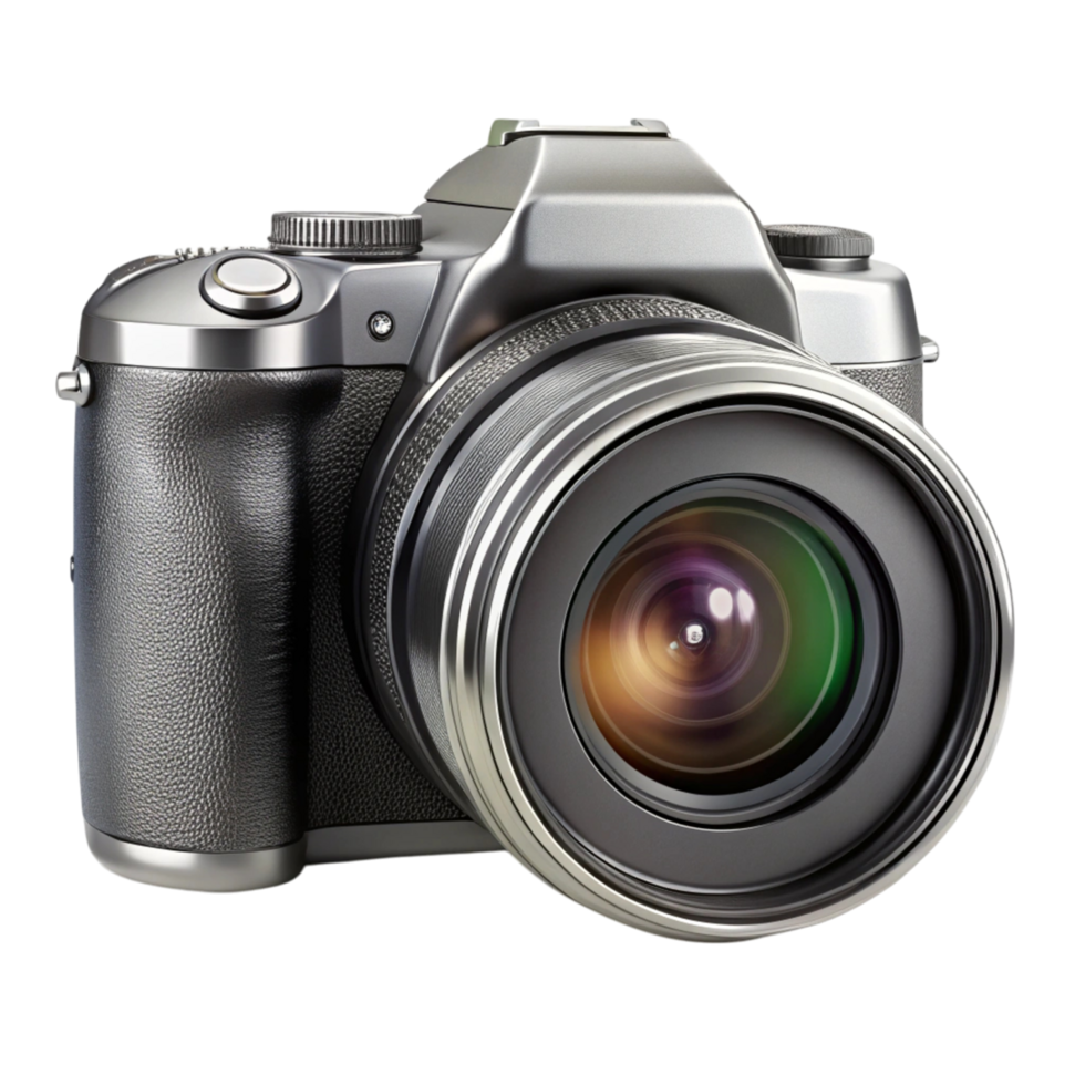 Close up of a retro style digital camera with textured grip and advanced lens, ideal for photography concepts and equipment visuals png