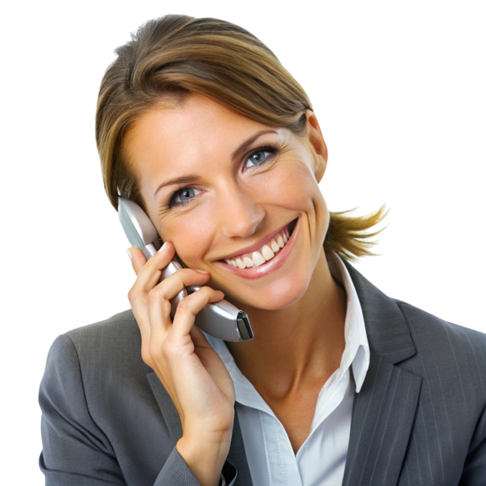 Friendly executive having a phone conversation, ideal for customer service, telecommunication, and workplace communication themes png