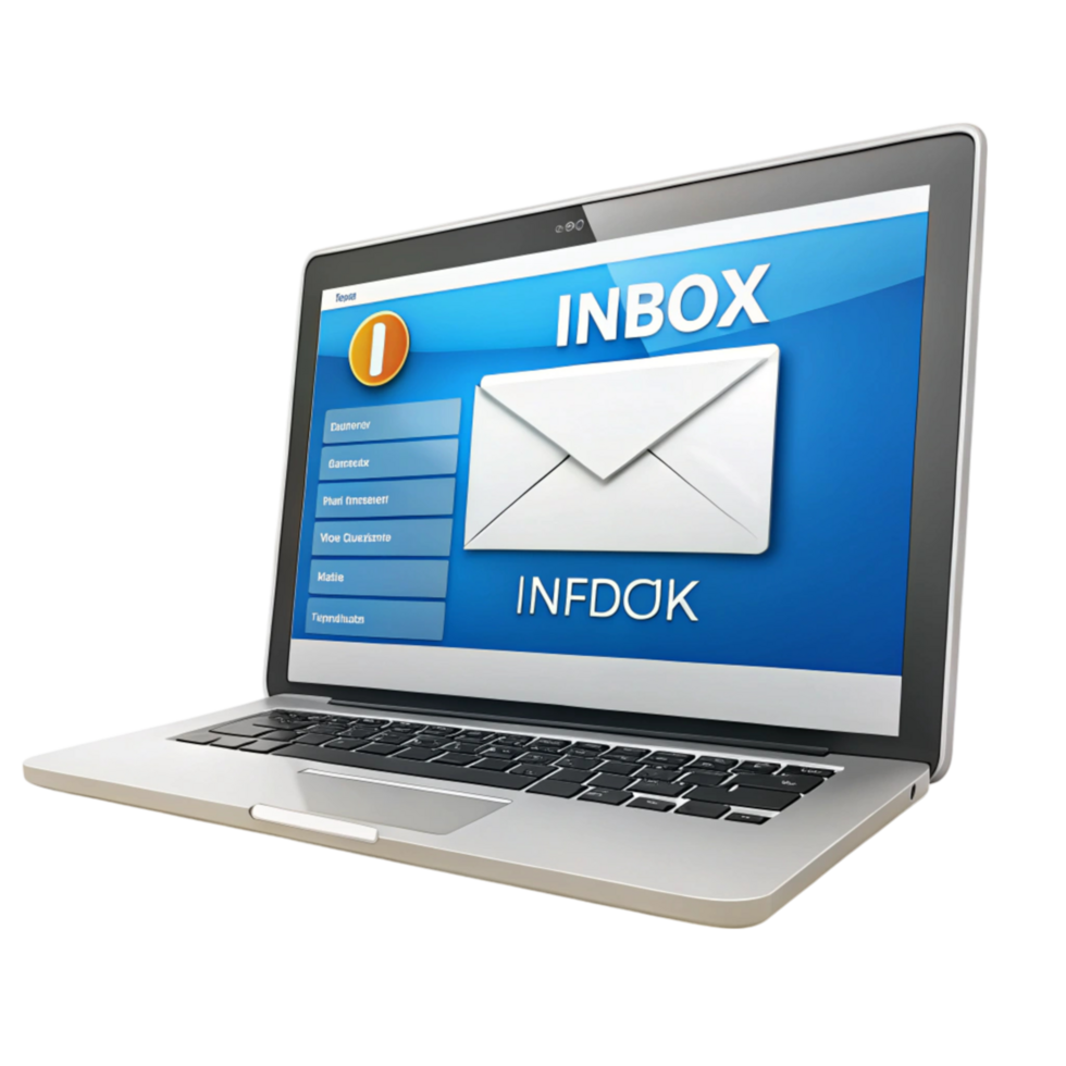 Email interface displayed on a laptop with vibrant icons and clear inbox organization in a Transparent Background png