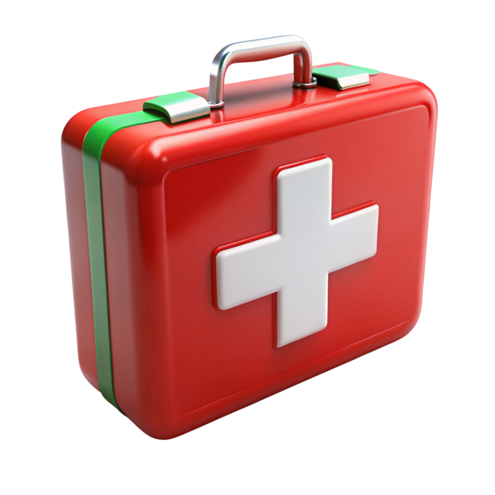 Stylish red medical first aid kit with white cross, essential for health care and emergency preparedness png