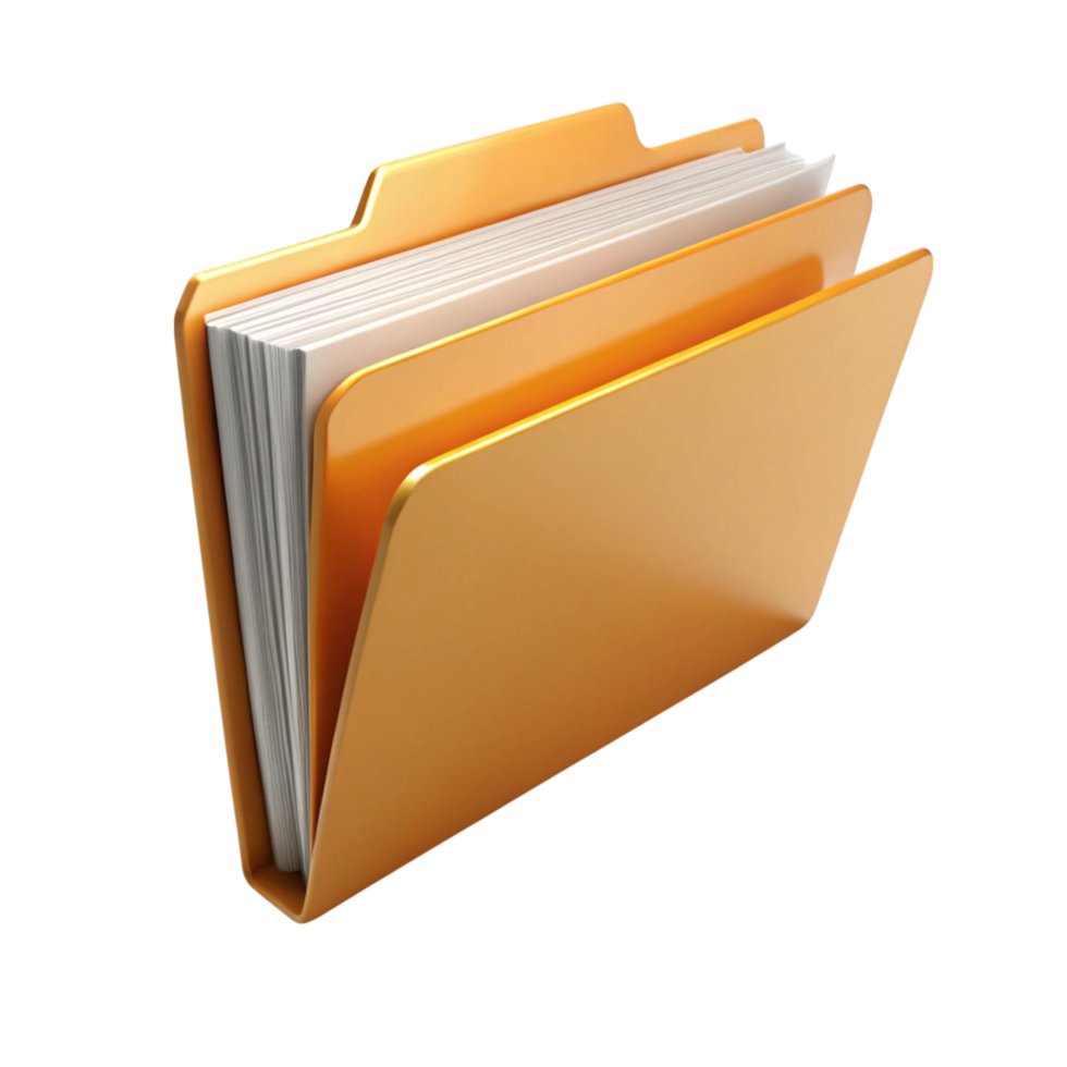 Yellow office file folder with organized documents isolated on a Transparent Background png