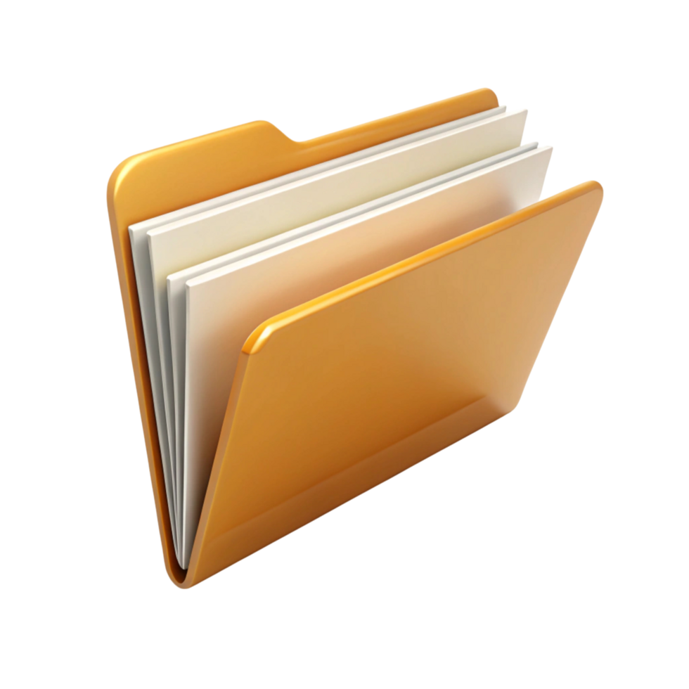 Isolated yellow folder with layered documents on Transparent Background, concept of storage, filing, and digital organization png