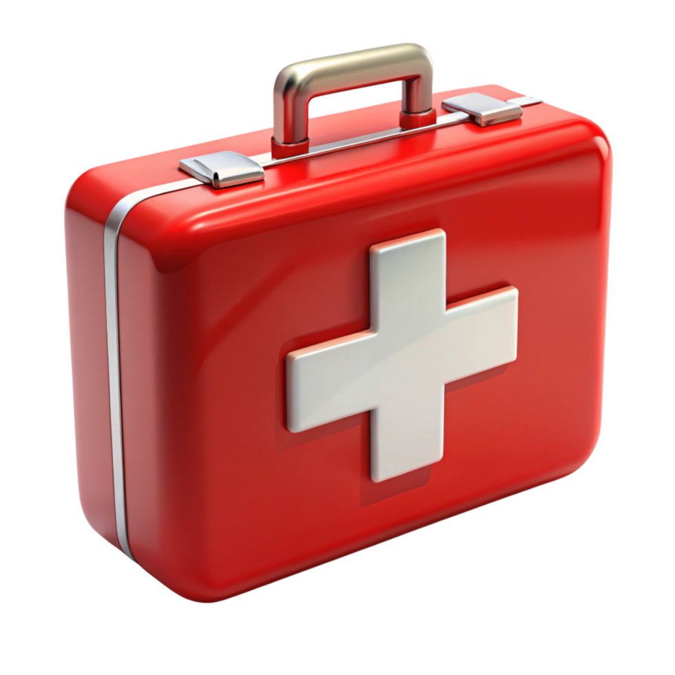 Bright red emergency first aid kit box with cross symbol, perfect for health and safety preparedness png