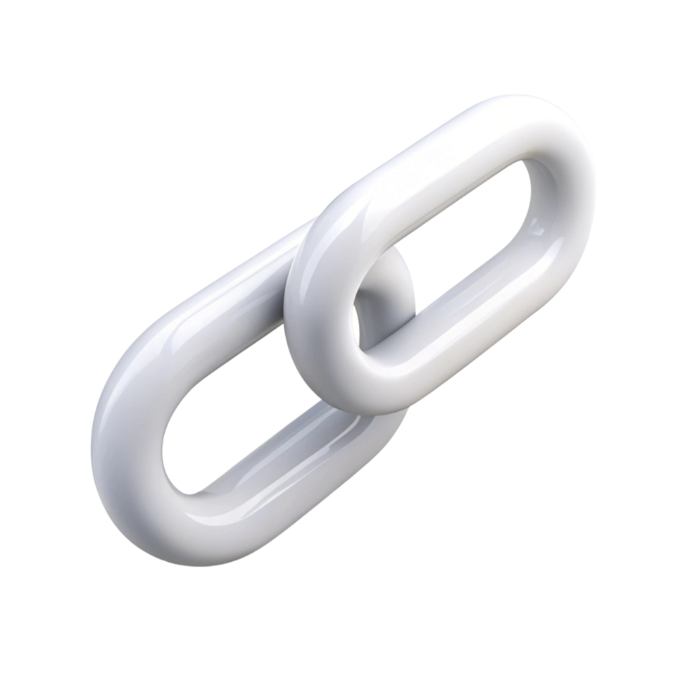 Single chain link in glossy white finish, representing strength, connection, and bond isolated on white png
