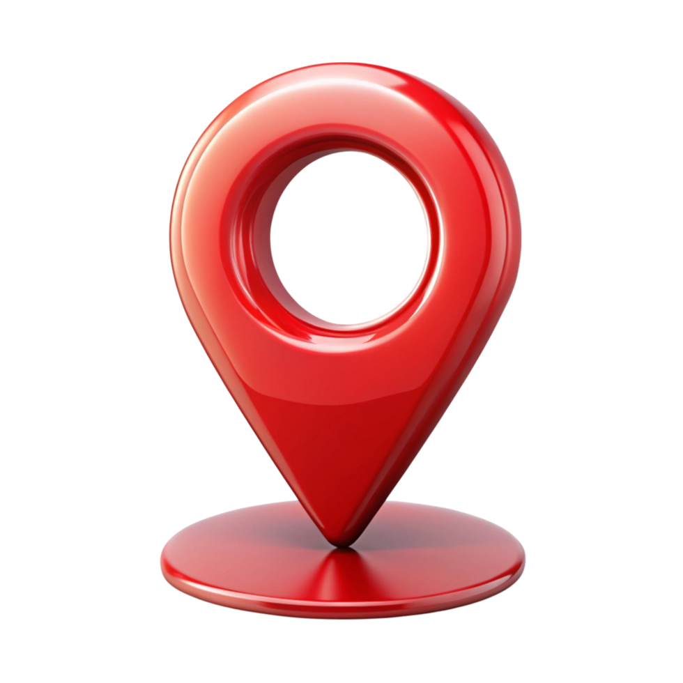 3D render of red location pointer icon, isolated on white, symbolizing maps, GPS, and navigation png