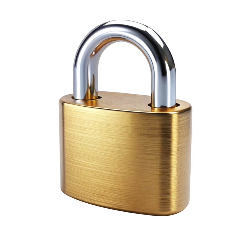 Golden padlock isolated on Transparent Background, concept of security, protection, and privacy png
