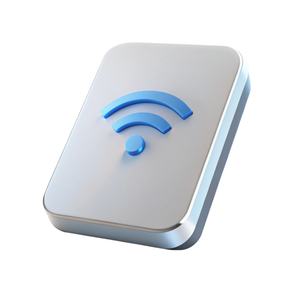 Compact mobile hotspot device with wireless signal icon, concept for portable internet and connectivity on the go png