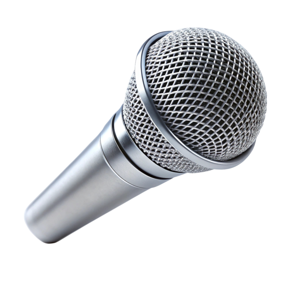 Metal microphone with mesh grille on Transparent Background, concept of sound recording, media, and communication equipment png