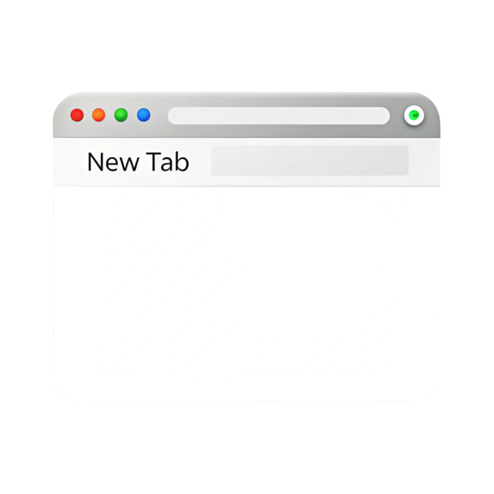 Isolated blank web tab with control buttons, empty browser window mockup on white background for digital design purposes png