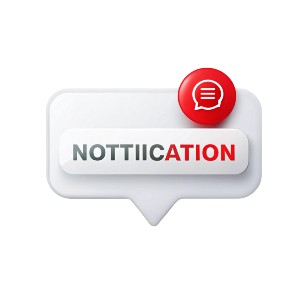 Message notification icon with red alert badge on Transparent Background, concept of alerts and reminders for communication apps png