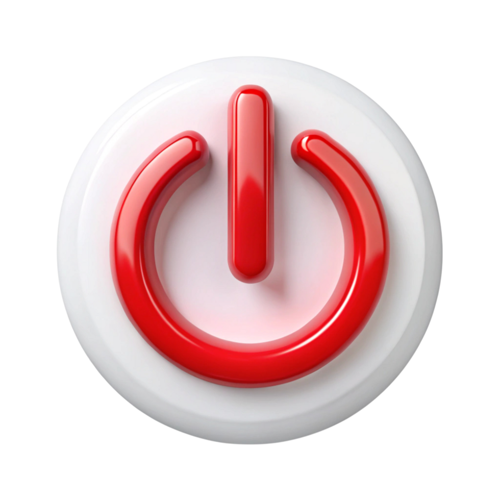 Simple red power button icon for digital and electrical device control on a white background png