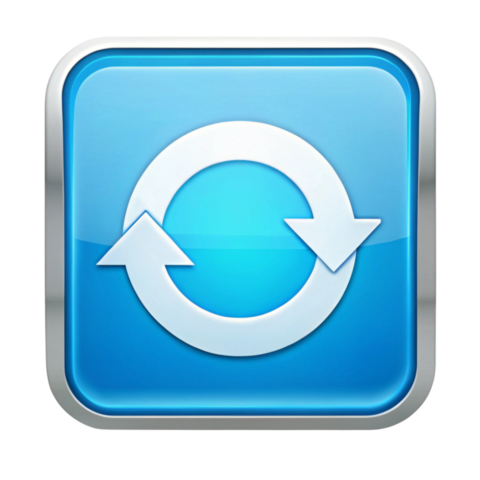 Digital refresh symbol with circular arrows, representing reloading, syncing, and updating on a clean Transparent Background png