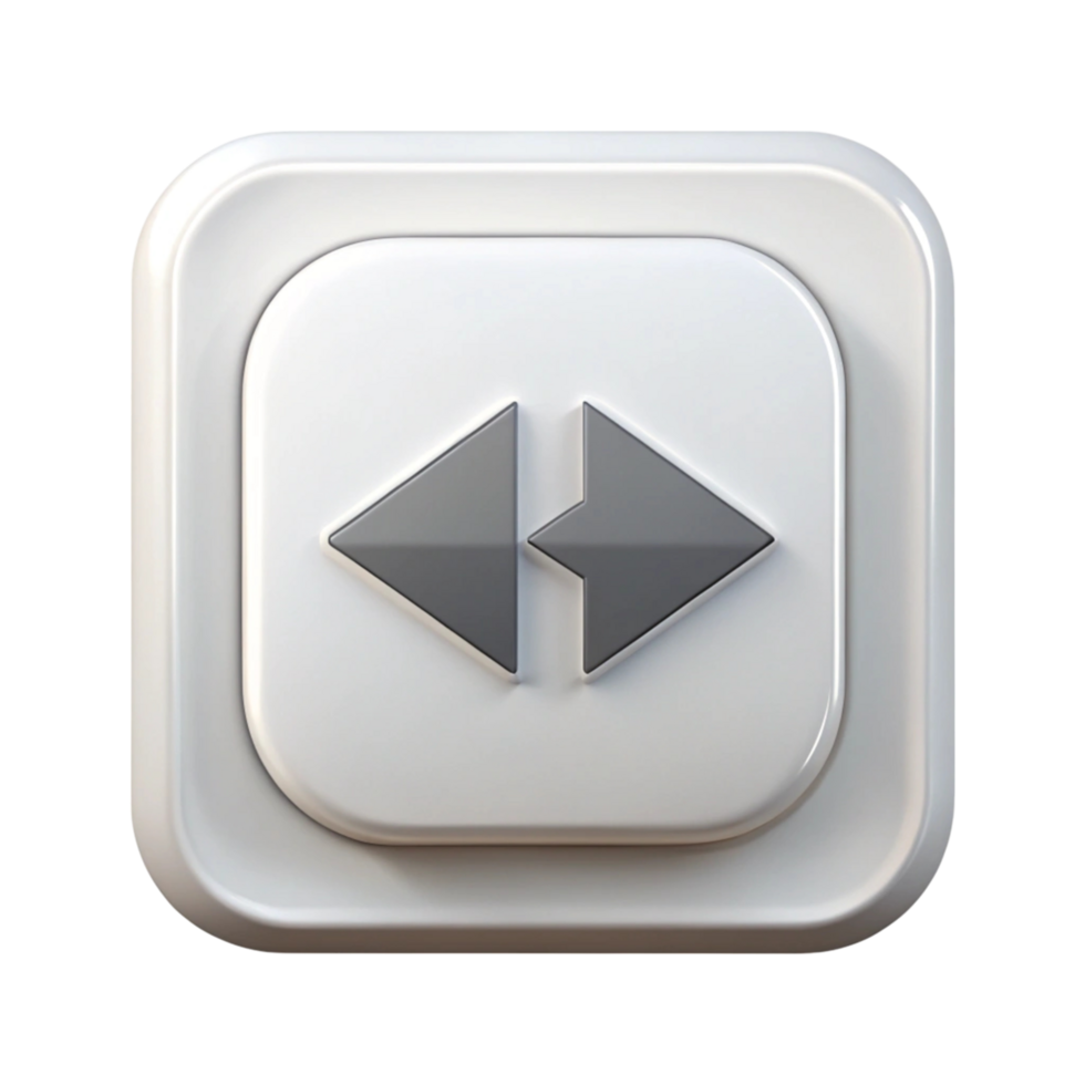 3D rewind button with double arrows pointing left, isolated on a Transparent Background, symbolizing playback and media control png