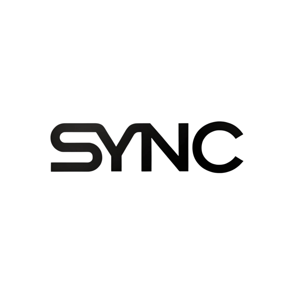 High resolution SYNC wordmark in bold typography on white, representing data synchronization and integration png