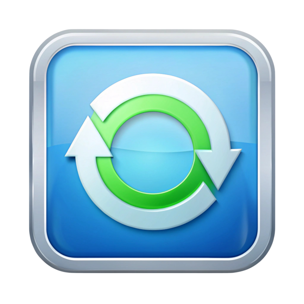 Modern refresh button with blue and green circular arrows, ideal for tech, sync, and update concepts in user interfaces png