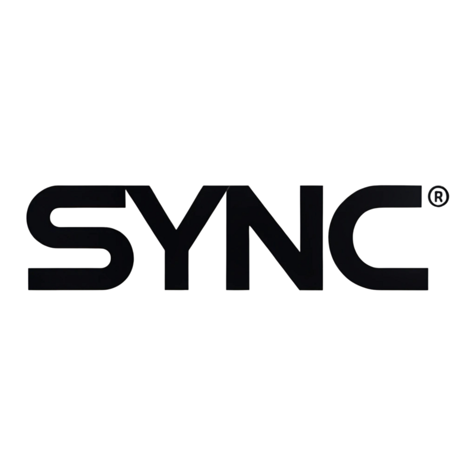 Minimalist SYNC logo in bold black font on Transparent Background, symbolizing synchronization and connectivity png