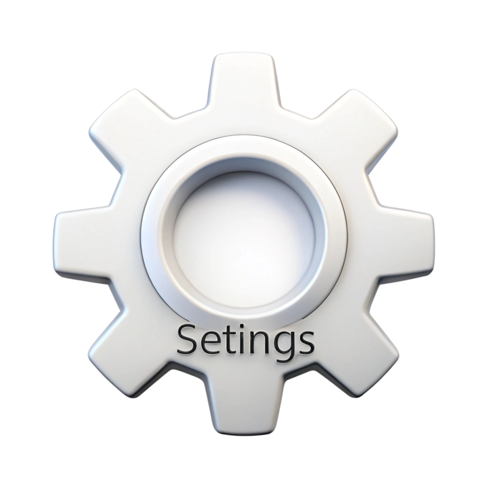 High resolution settings icon in gear shape on a clean Transparent Background, symbolizing options, control, and customization png