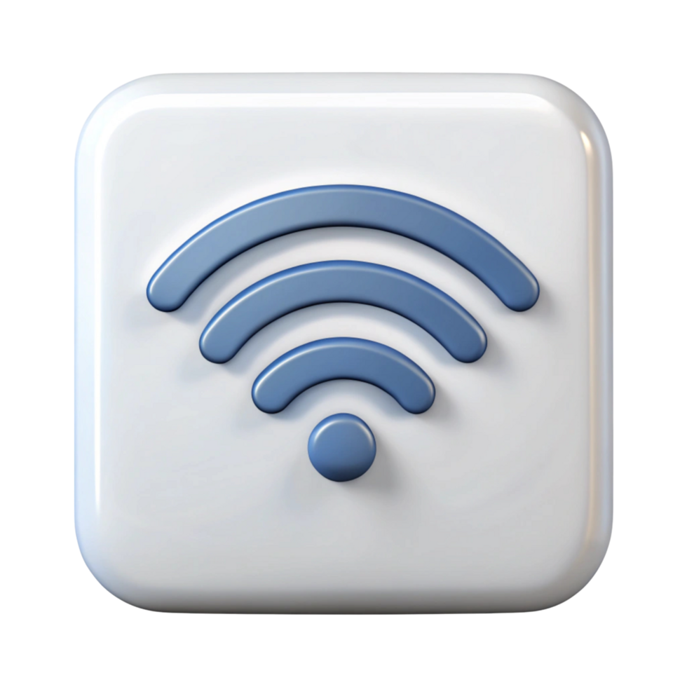 3D wireless signal strength icon in blue and white, isolated on Transparent Background, symbolizing Wi Fi connectivity png