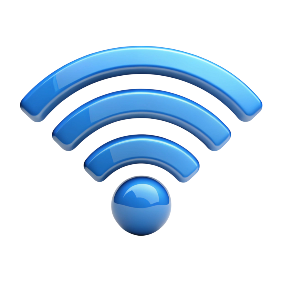 Digital blue Wi Fi signal icon on clean Transparent Background, symbolizing wireless internet and data connectivity png