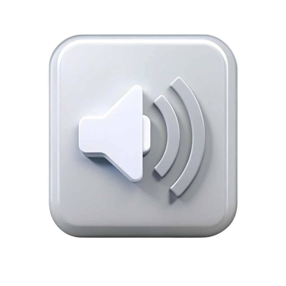 3D volume icon with sound waves in gray and blue tones, isolated on a Transparent Background, symbolizing audio control png