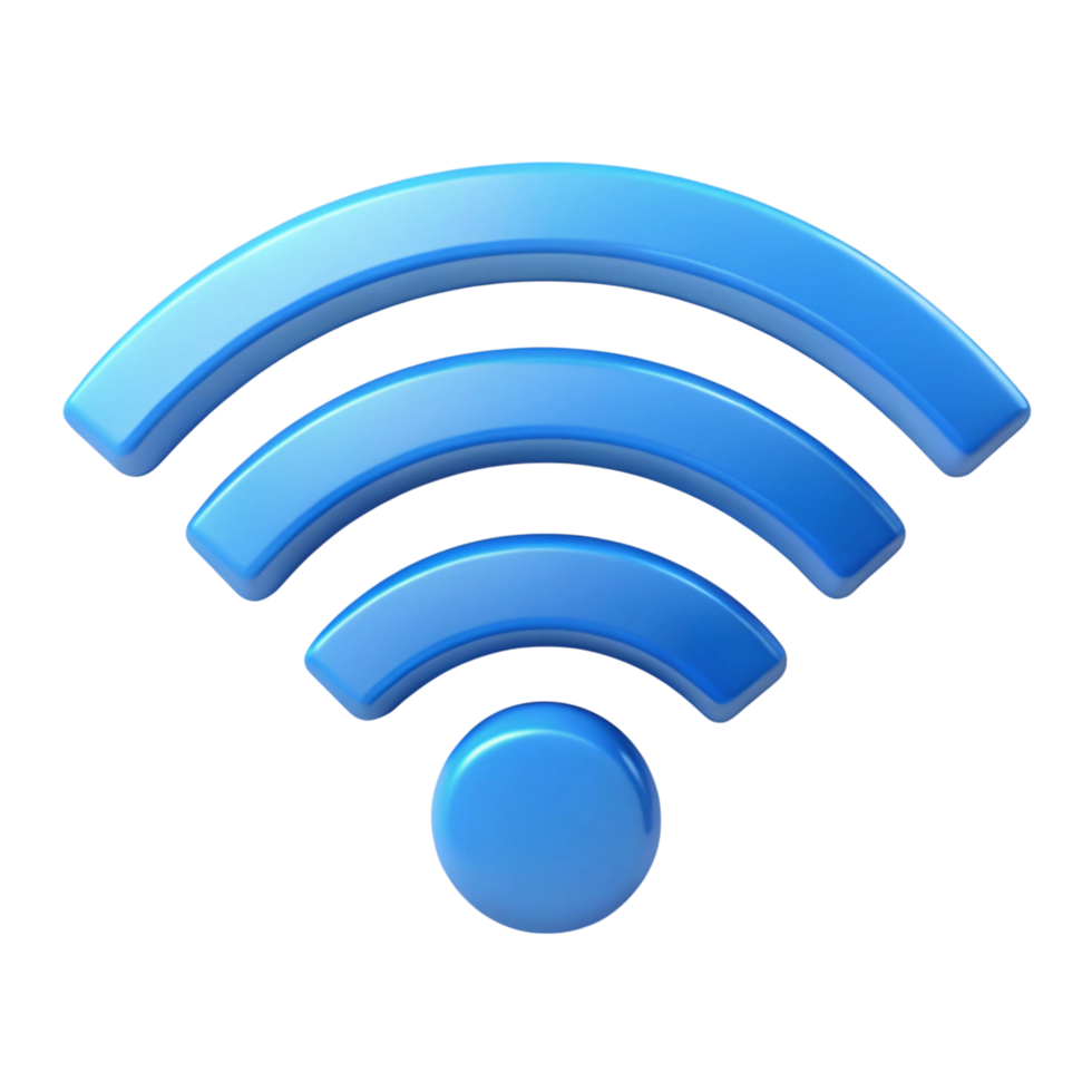 3D illustration of a blue Wi Fi symbol on a Transparent Background, representing wireless connectivity and signal strength png