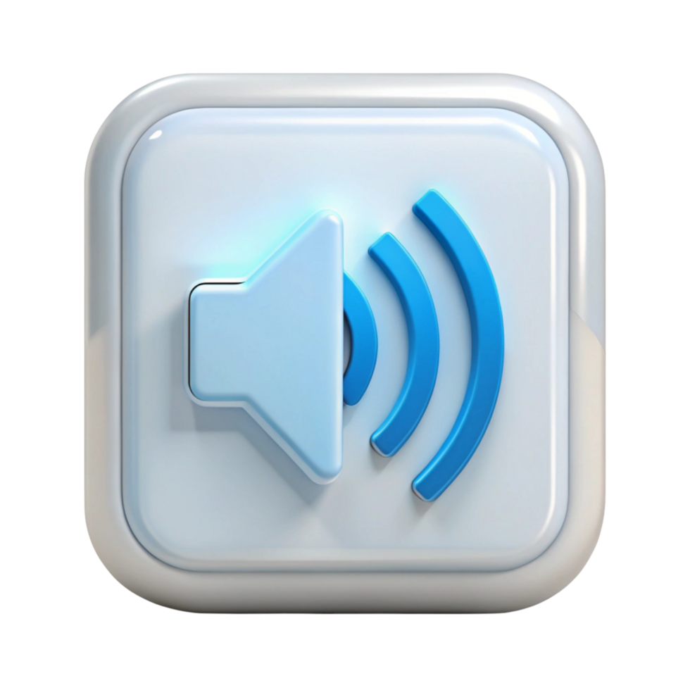 High quality 3D rendering of a volume icon with speaker symbol and sound waves on a Transparent Background png