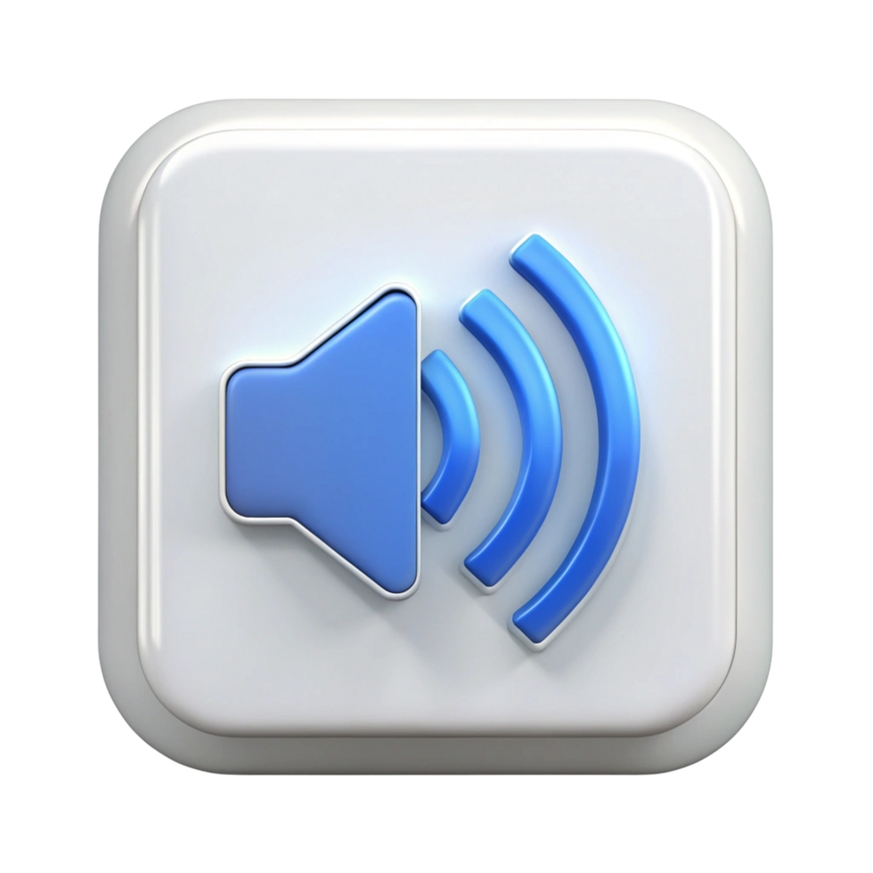 Modern speaker and volume control icon in minimalist design, showing sound waves on Transparent Background png
