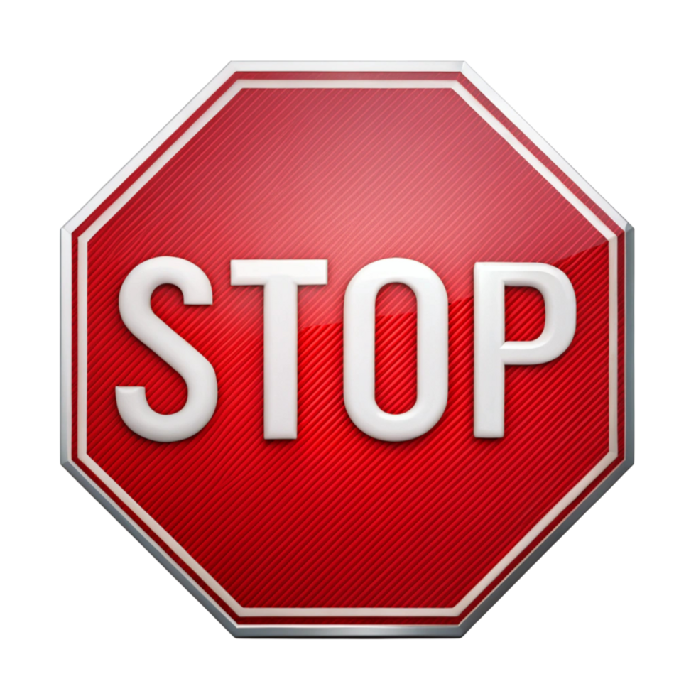 stop sign with red octagonal design and white text isolated on a Transparent Background for traffic safety concepts png