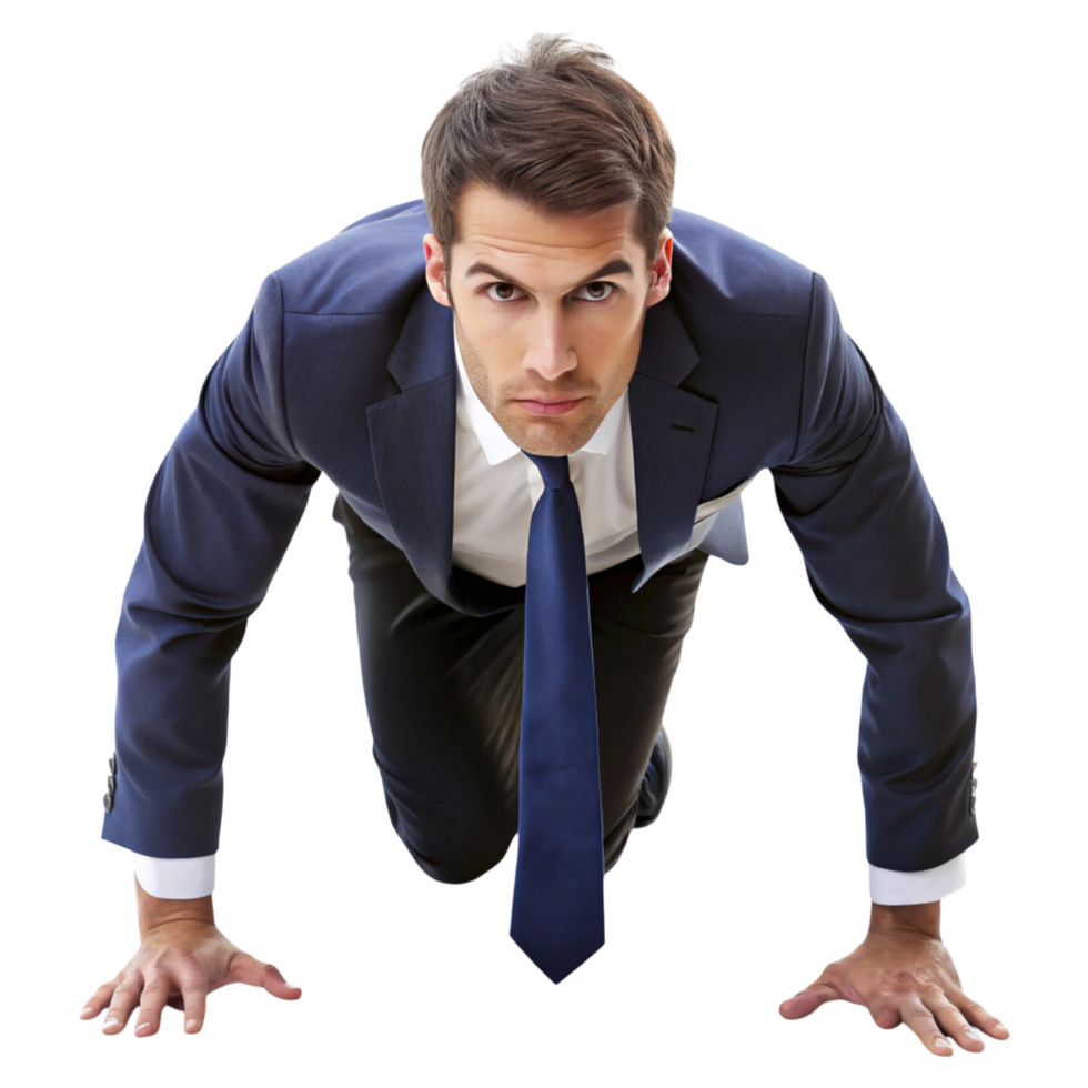 businessman in suit and tie crawling on the ground png