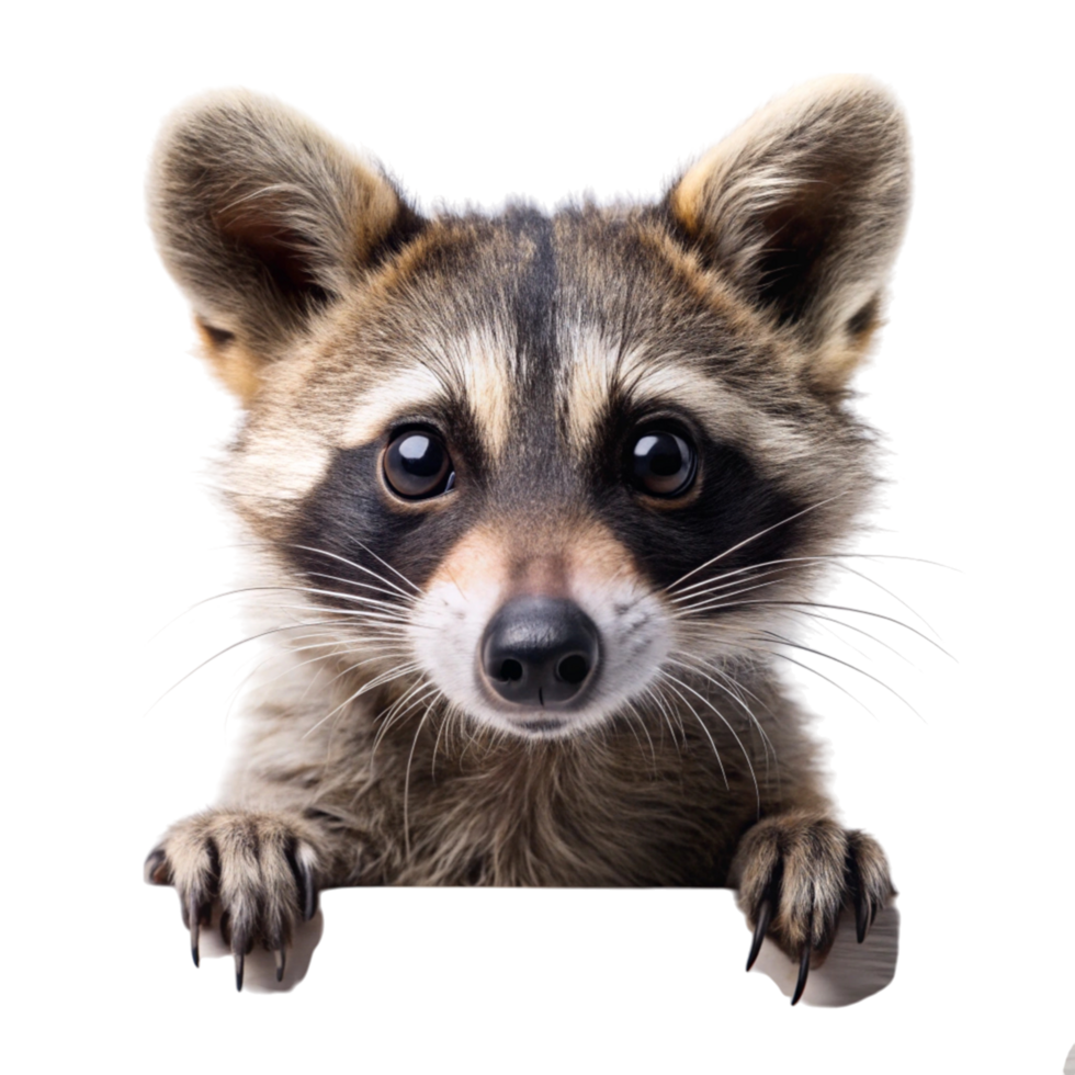Curious raccoon looking forward, soft and detailed fur, isolated on white, great for wildlife and nature themed designs png