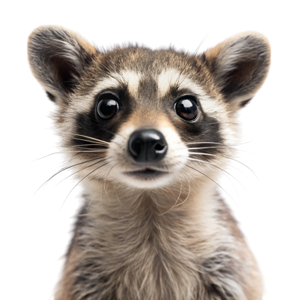 Fluffy raccoon with expressive eyes, isolated on Transparent Background, ideal for animal lovers and wildlife photography png