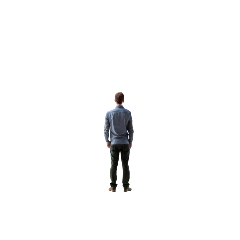 Isolated man standing alone with his back facing the camera, representing loneliness and solitude in a dark background png