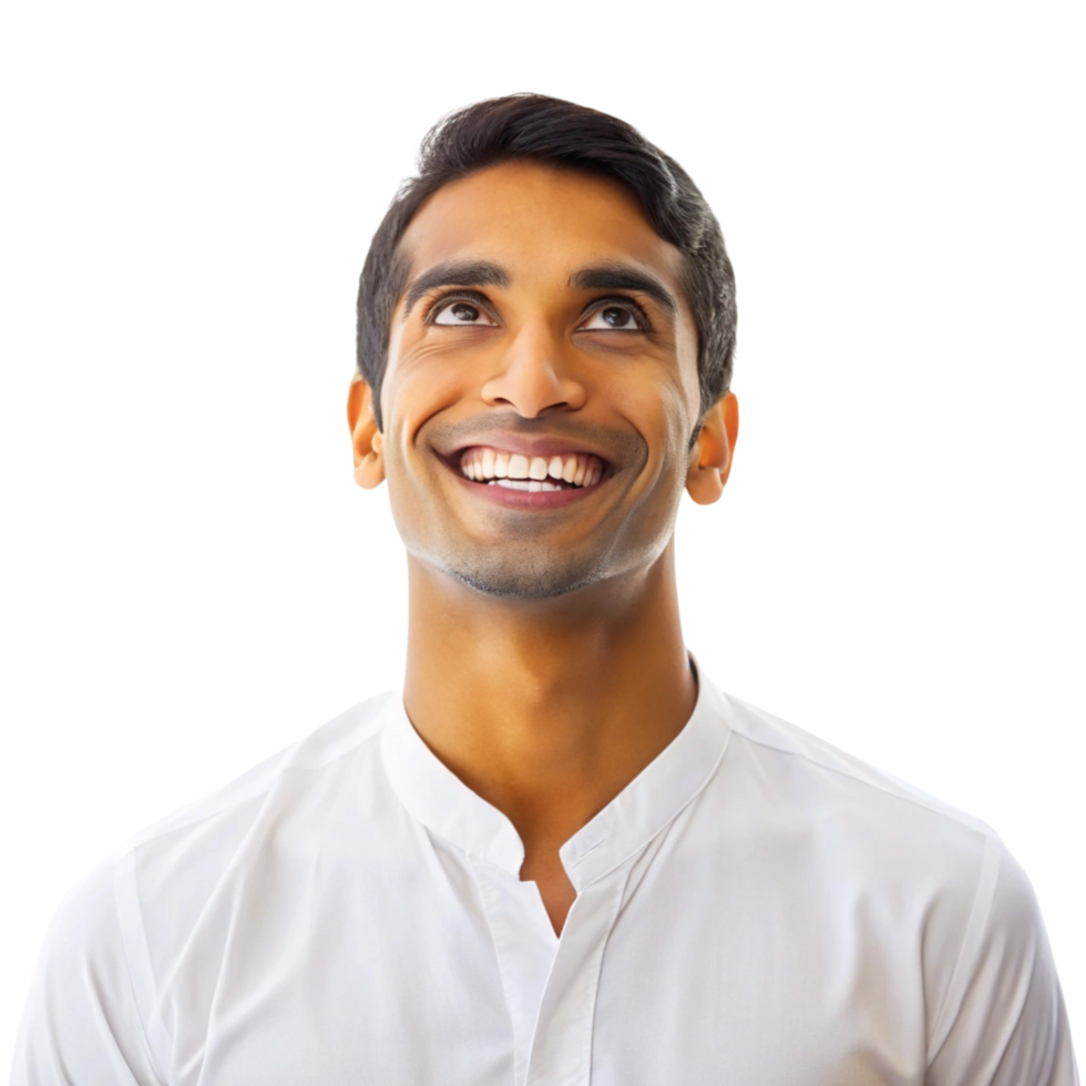 Joyful young man in a casual shirt raising both arms in triumph showing enthusiasm and success on a Transparent Background png